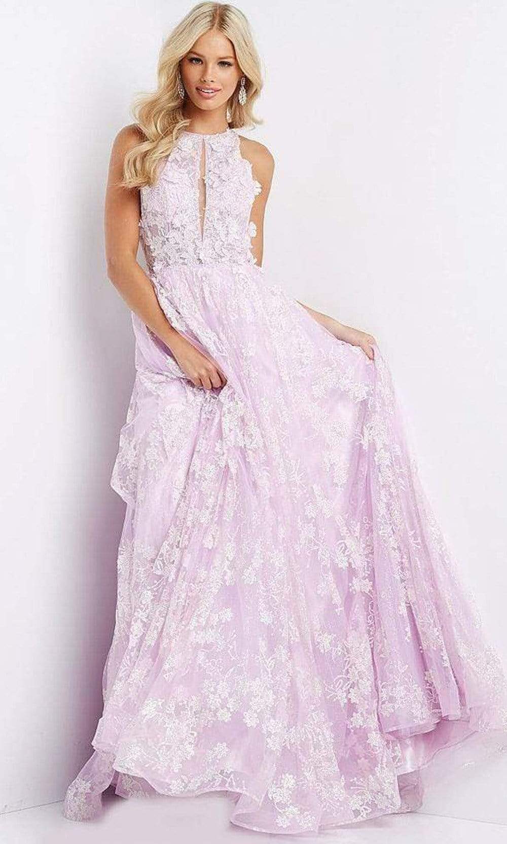 JVN by Jovani - JVN08567 Halter Floral A-line Gown
