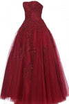 Modest A-line Strapless Sweetheart Embroidered Fitted Hidden Back Zipper Full-Skirt Natural Waistline Floor Length Dress