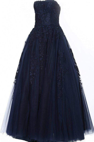 Modest A-line Strapless Sweetheart Embroidered Hidden Back Zipper Fitted Floor Length Natural Waistline Full-Skirt Dress