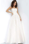 Modest A-line Strapless Floor Length Sweetheart Natural Waistline Embroidered Fitted Hidden Back Zipper Full-Skirt Dress