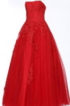 Modest A-line Strapless Floor Length Sweetheart Hidden Back Zipper Embroidered Fitted Full-Skirt Natural Waistline Dress