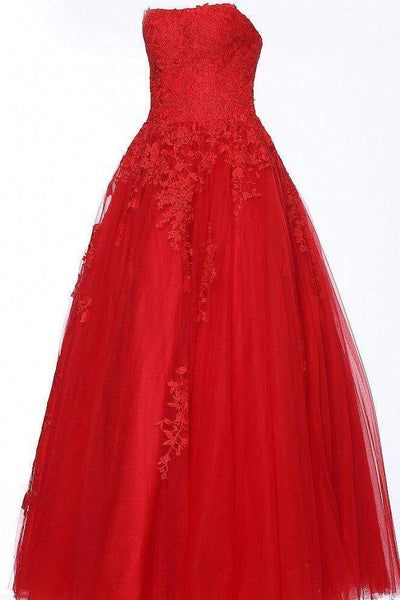 Modest A-line Strapless Full-Skirt Natural Waistline Floor Length Sweetheart Hidden Back Zipper Fitted Embroidered Dress