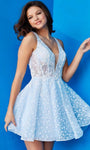 A-line V-neck Sleeveless Spaghetti Strap Empire Waistline Cocktail Short Lace-Up Illusion Pleated Tulle Dress by Jvn By Jovani