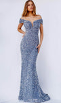 Plunging Neck Mermaid Off the Shoulder Open-Back Sequined Illusion Ruched Sheer Back Zipper Natural Waistline Prom Dress with a Brush/Sweep Train