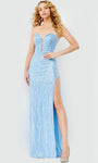 Sophisticated Strapless Floor Length Sheath Plunging Neck Sweetheart Slit Lace-Up Fitted Sequined Beaded Sheer Natural Waistline Sheath Dress/Prom Dress