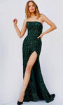 Strapless Fall Asymmetric Slit Sequined Goddess Natural Waistline Sheath Sheath Dress/Prom Dress with a Brush/Sweep Train