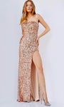 Strapless Natural Waistline Straight Neck Sheath Floor Length Back Zipper Slit Sequined Open-Back Sheath Dress/Prom Dress with a Brush/Sweep Train