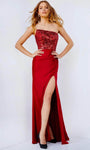 Strapless Sheath Cocktail Open-Back Sequined Back Zipper Asymmetric Slit Natural Waistline Sheath Dress/Evening Dress with a Brush/Sweep Train