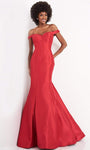 Mermaid Natural Waistline Off the Shoulder Floor Length Fitted Open-Back Party Dress