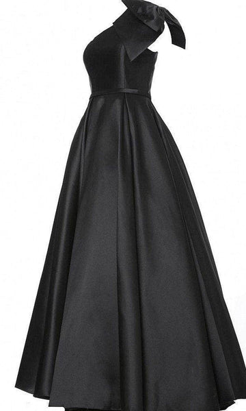 Natural Waistline One Shoulder Sleeveless Back Zipper Pocketed Pleated Asymmetric Fitted Dress With a Bow(s)