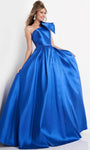 Asymmetric Pleated Pocketed Fitted Back Zipper One Shoulder Sleeveless Natural Waistline Dress With a Bow(s)