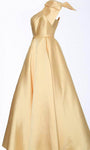 One Shoulder Sleeveless Natural Waistline Pocketed Asymmetric Back Zipper Pleated Fitted Dress With a Bow(s)