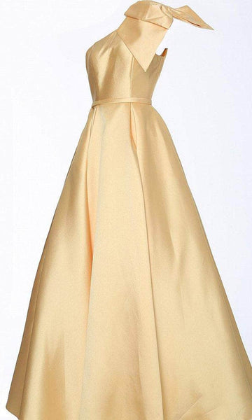 Back Zipper Fitted Pleated Asymmetric Pocketed One Shoulder Sleeveless Natural Waistline Dress With a Bow(s)