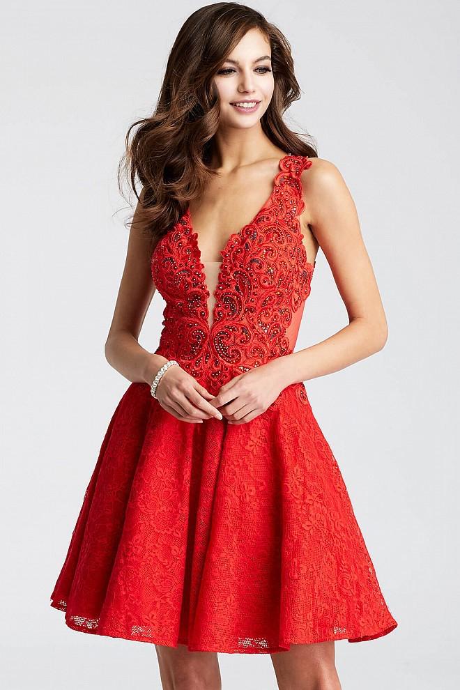 JVN by Jovani - JVN45264 Lace V-Neck A-Line Dress
