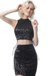 Sexy Natural Waistline Sheath Halter Sleeveless Fitted Open-Back Sequined Lace-Up Back Zipper Cocktail Short Sheath Dress