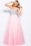 Strapless Floor Length Tulle Straight Neck Natural Waistline Back Zipper Open-Back Crystal Party Dress