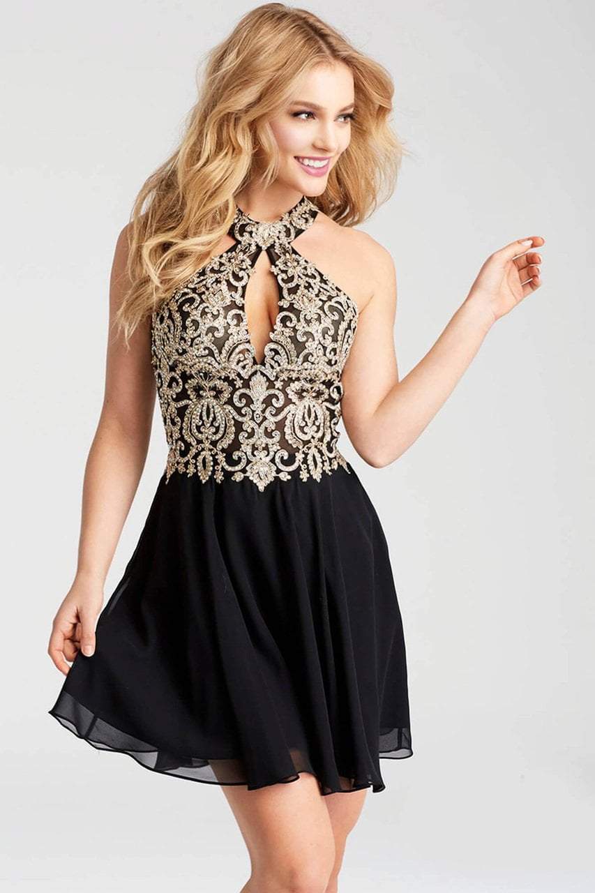 JVN by Jovani - JVN53177 Embroidered Halter Neck A-Line Dress
