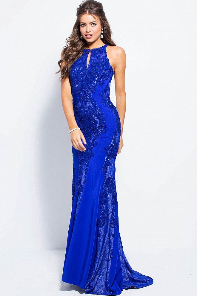 JVN by Jovani - JVN55869 Beaded Lace Halter Sheath Dress
