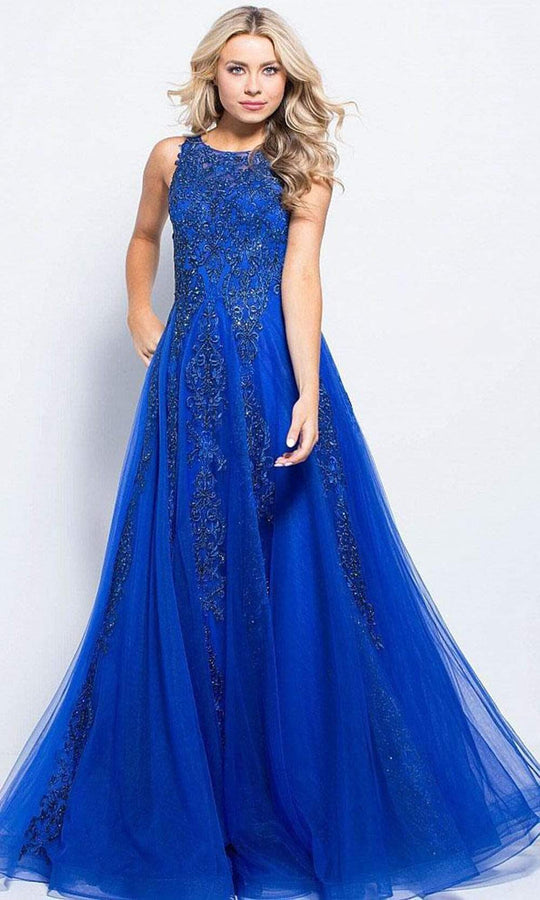Blue Satin A-line Long Prom Dresses With High Slit SP798 | Simidress