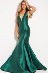 V-neck Plunging Neck Mermaid Open-Back Sleeveless Dress with a Brush/Sweep Train With a Ribbon by Jvn By Jovani