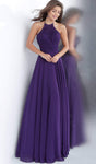 A-line Halter Floor Length Natural Waistline Sleeveless Open-Back Embroidered Flowy Fitted Dress