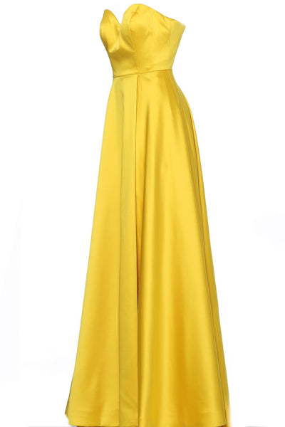 A-line Strapless Open-Back Fitted Back Zipper Natural Waistline Sweetheart Satin Floor Length Evening Dress/Prom Dress with a Brush/Sweep Train
