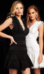 A-line V-neck Lace Trim Empire Waistline Above the Knee Tiered Fitted Sleeveless Dress