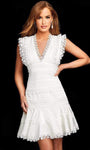 A-line V-neck Lace Trim Above the Knee Tiered Fitted Sleeveless Empire Waistline Dress