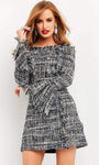 A-line Fitted Open-Back Back Zipper Short Natural Waistline Long Sleeves Off the Shoulder Dress