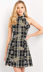 A-line Natural Waistline Sleeveless Halter High-Neck Short Beaded General Print Dress