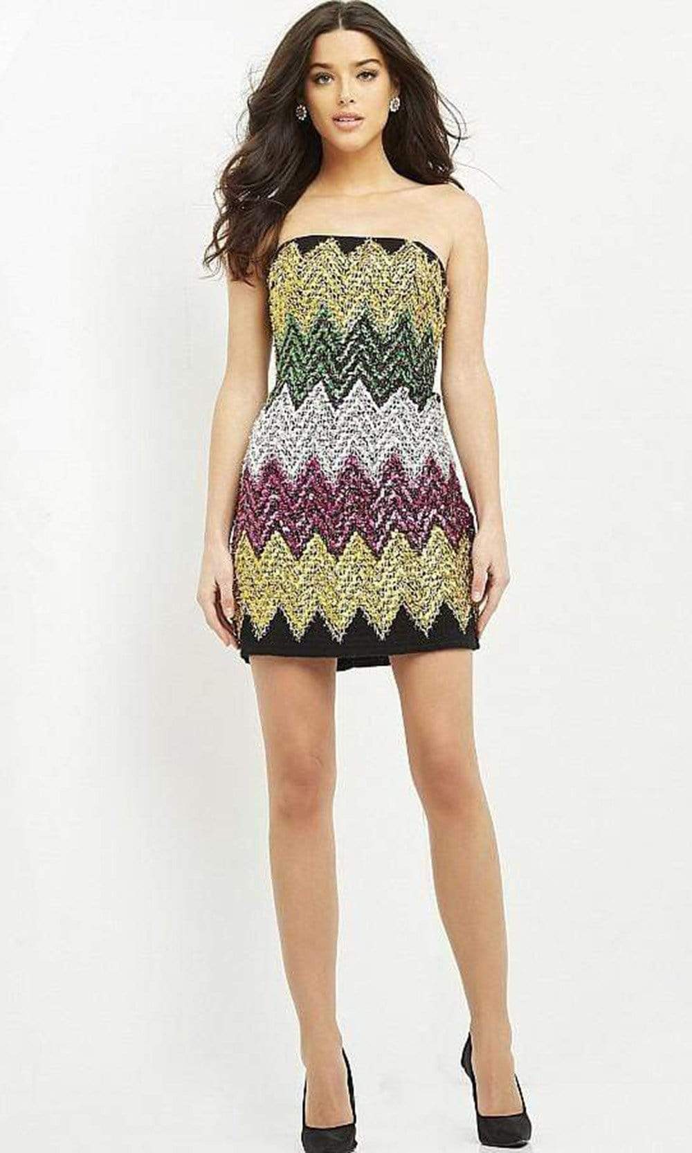 Jovani - M05036 Zigzag Embellished Colorful Dress
