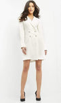 Sophisticated A-line V-neck Short Long Sleeves Wrap Crystal Natural Waistline Collared Dress