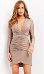 Sexy V-neck Natural Waistline Short Plunging Neck Sheath Fitted Ruched Long Sleeves Sheath Dress/Party Dress