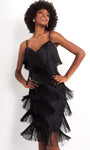 V-neck Sheath Tiered Open-Back Sleeveless Spaghetti Strap Cocktail Sheath Dress/Party Dress by Jovani