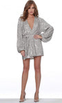 V-neck Sheath Natural Waistline Plunging Neck Long Sleeves Cocktail Short Wrap Sequined Sheath Dress