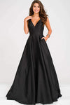 V-neck Floor Length Open-Back Pocketed Hidden Back Zipper Sleeveless Spaghetti Strap Natural Waistline Satin Plunging Neck Prom Dress