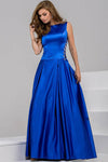 A-line Dropped Natural Waistline V Back Lace-Up Bateau Neck Satin Floor Length Ball Gown Party Dress