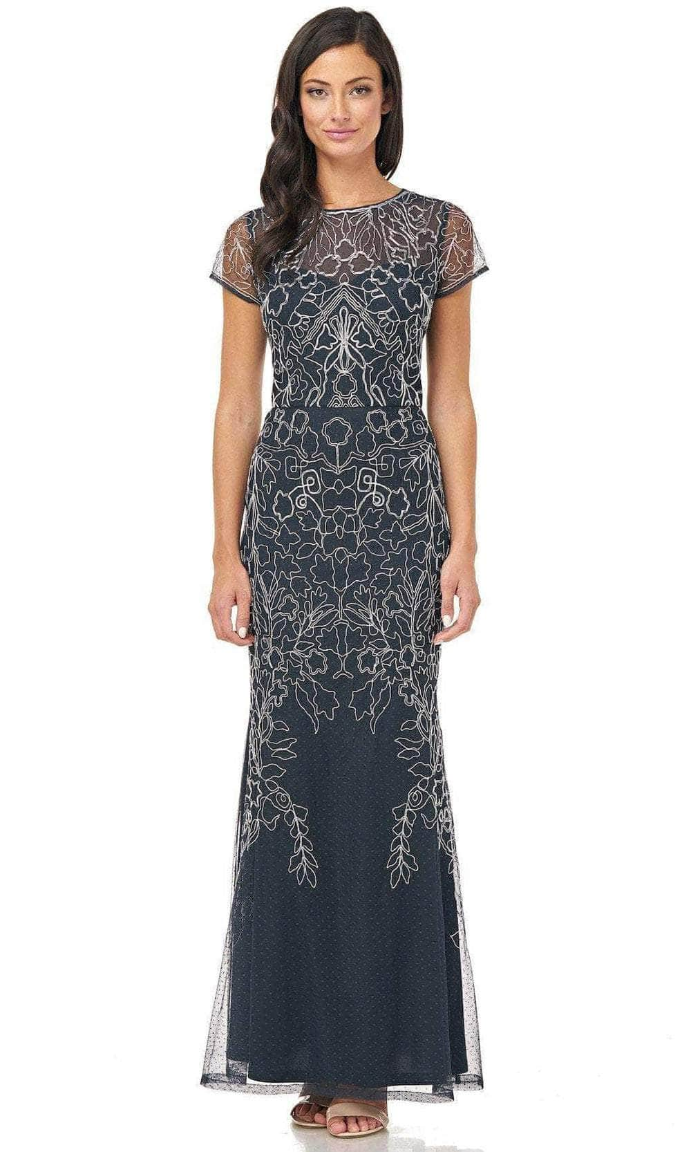 JS Collections 866758 - Illusion Neck Short Sleeved Embroidered Dress
