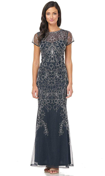Sophisticated Sheath Floor Length General Print Natural Waistline Embroidered Back Zipper Sheer Illusion Mesh Short Sleeves Sleeves Jeweled Neck Sweetheart Sheath Dress/Mother-of-the-Bride Dress