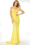 Ruched Fitted Back Zipper Off the Shoulder Fit-and-Flare Mermaid Natural Waistline Party Dress with a Brush/Sweep Train