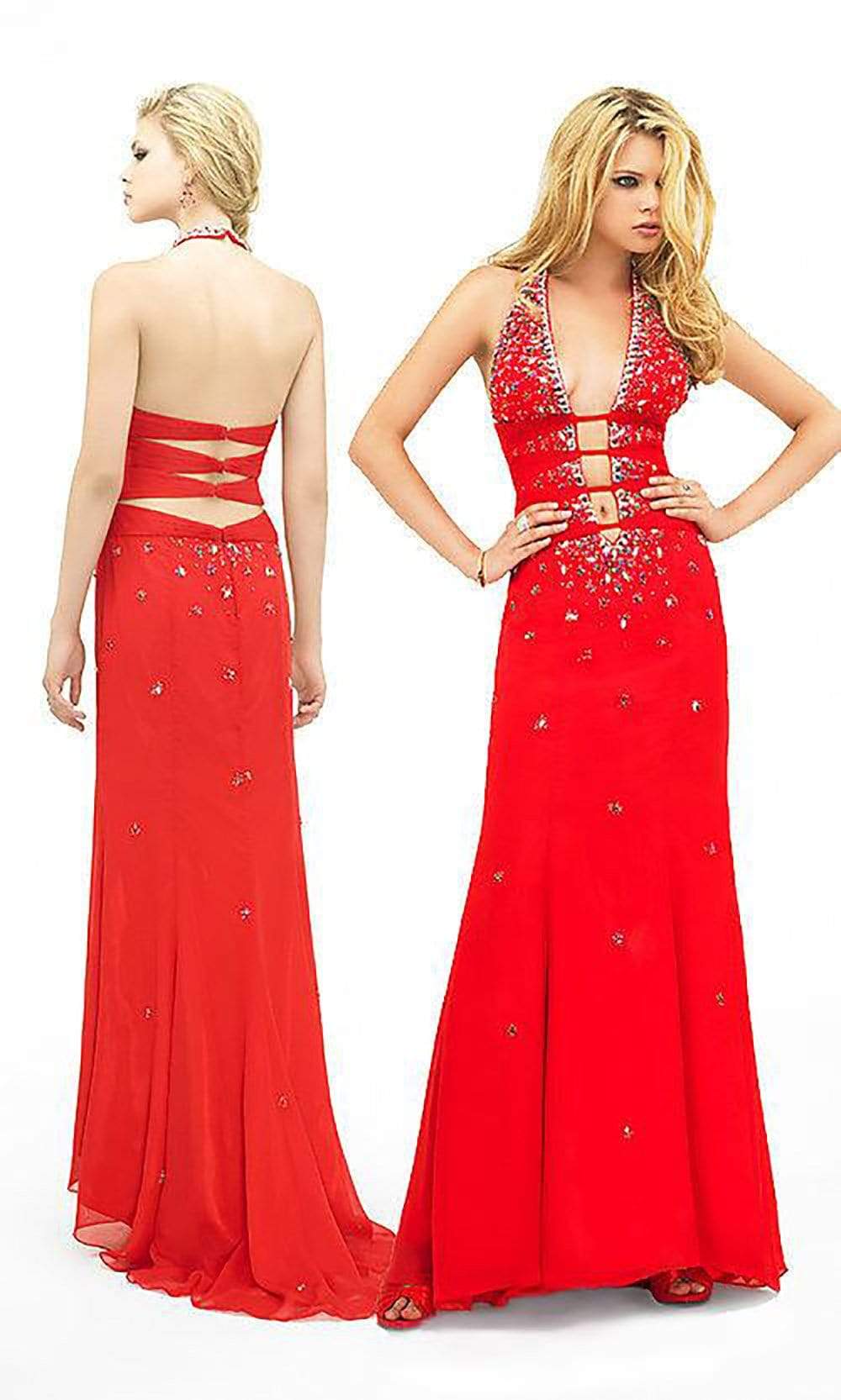 La Femme - 11760 Ladder Strapped Halter Plunge Long Gown
