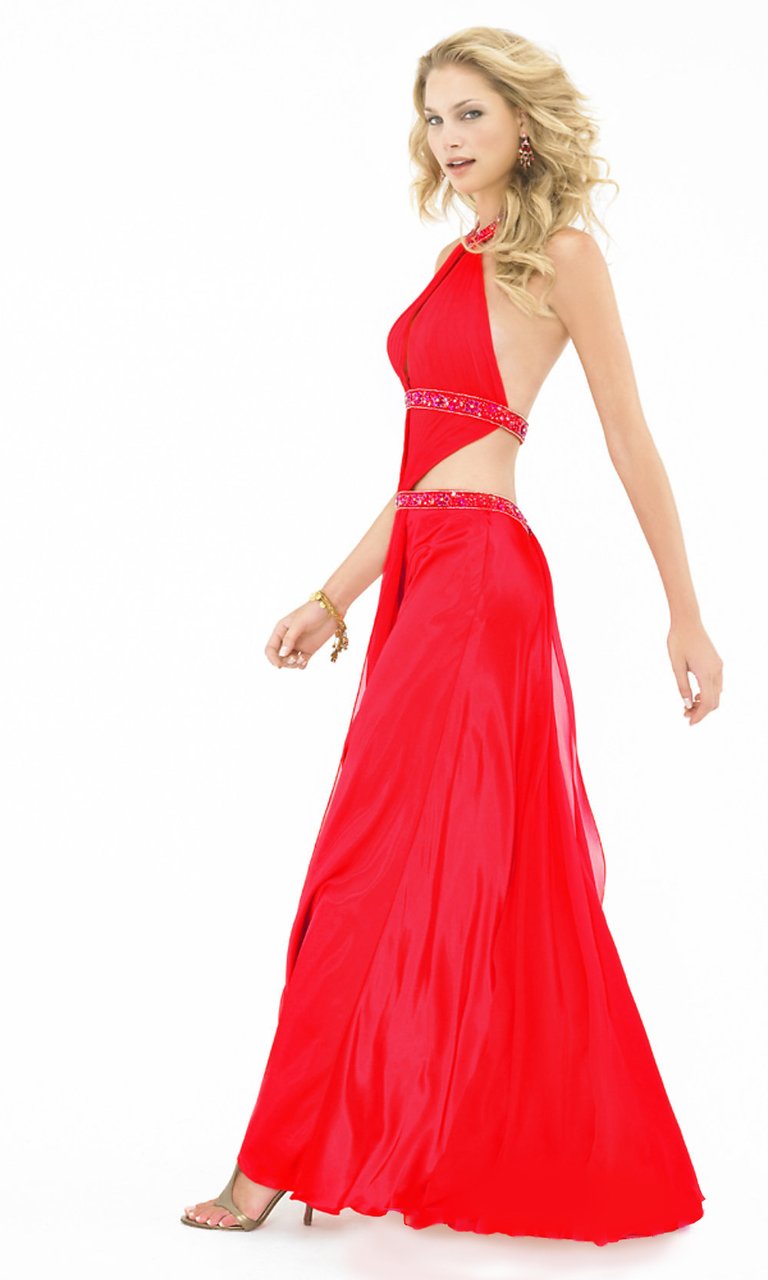 La Femme - 12172 Jeweled Halter Multi-Cutout Evening Dress

