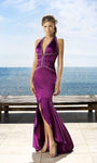 V-neck Mermaid Empire Waistline Sleeveless High-Low-Hem Tea Length Beaded Jeweled Ruched Back Zipper Halter Plunging Neck Evening Dress/Prom Dress