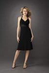 A-line V-neck Empire Waistline Sheer Ruched Open-Back Halter Striped Print Above the Knee Dress