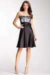 A-line Strapless Natural Waistline Above the Knee Open-Back Back Zipper Two-Toned Print Lace Dress With a Bow(s)