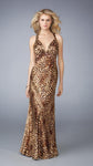 V-neck Sheath Open-Back Animal Print Natural Waistline Sleeveless Halter Sheath Dress/Evening Dress