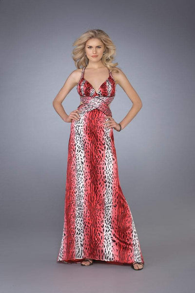 A-line V-neck Sleeveless Open-Back Natural Waistline Animal Leopard Print Evening Dress/Maxi Dress