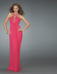 Chiffon Sheath Gathered Beaded Natural Waistline Winter Halter Sheath Dress/Homecoming Dress/Prom Dress