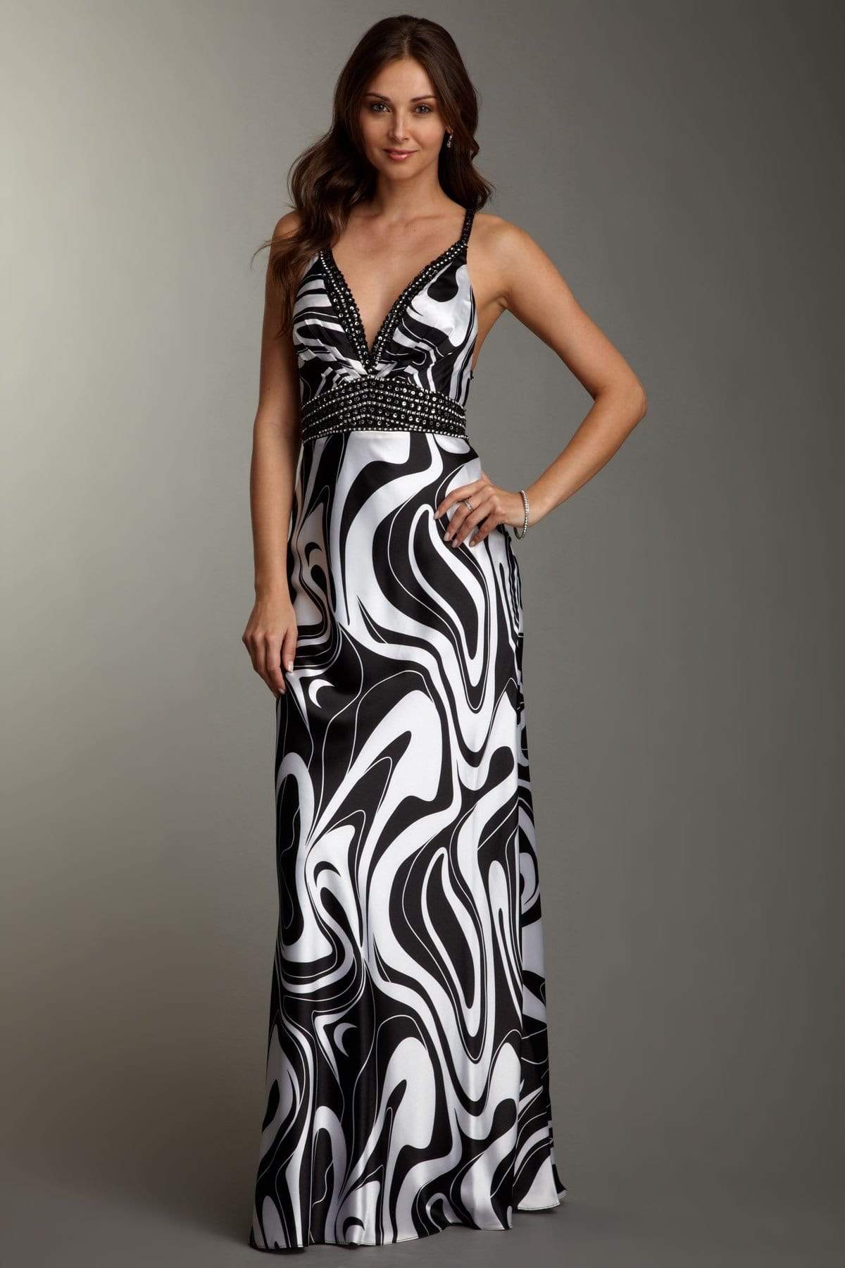 La Femme - 14186 Elegant Sleek Long Dress with Criss Cross Back
