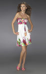 14198 Printed Empire Belted Cocktail Dress